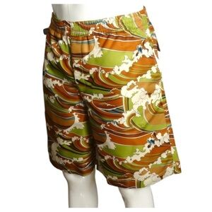 Gucci Green & Brown Wave-Print Swim Board Shorts size 54/XL made in Italy
